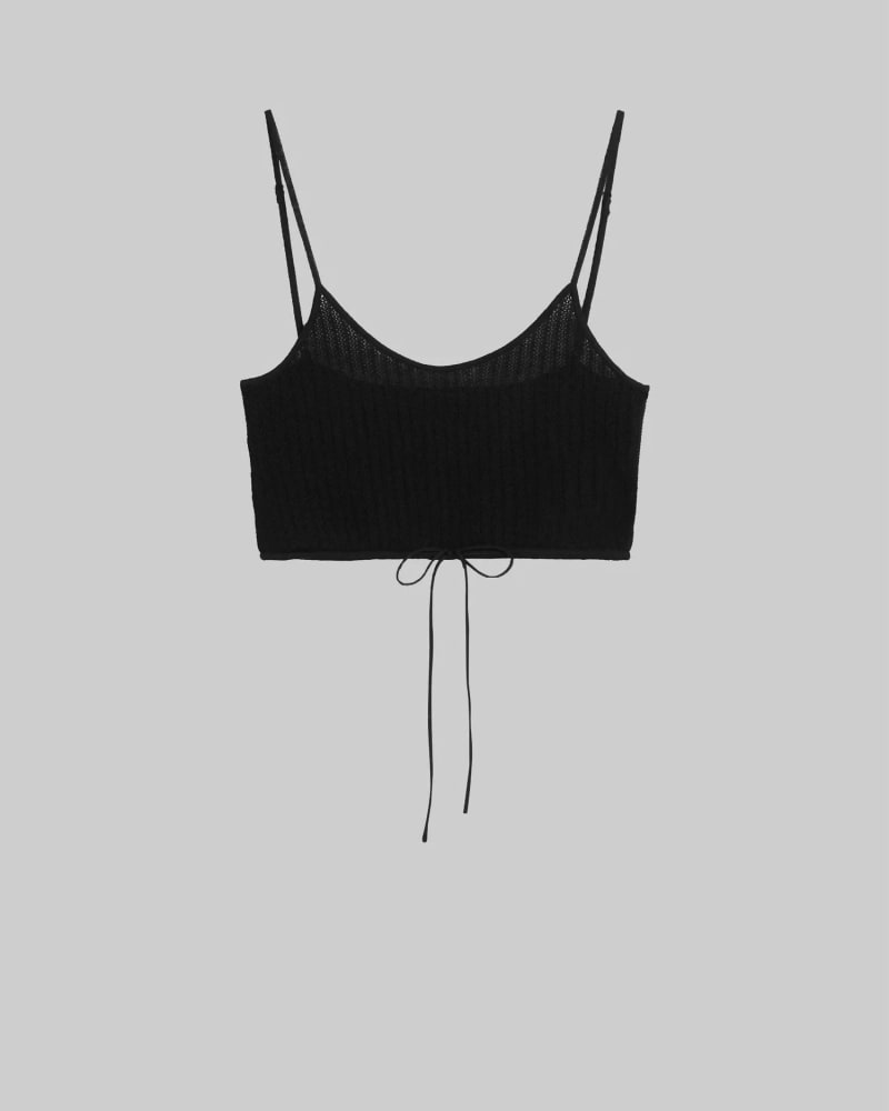 Front of a size L Jasmine Pointelle Drawstring Tank in Black in Black by LESET. | dia_product_style_image_id:334207